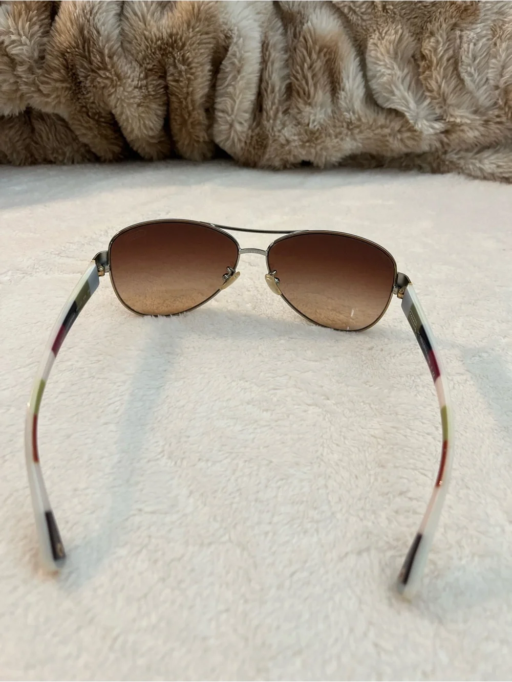 Coach Gold Frame Aviator Sunglasses with Brown Gradient Lenses